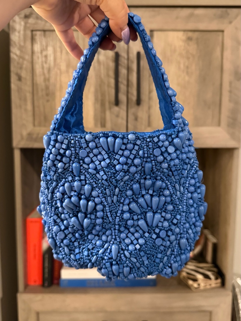 Blue Beaded Mini Shoulder Bag - Elegant Women's Mini Bag
